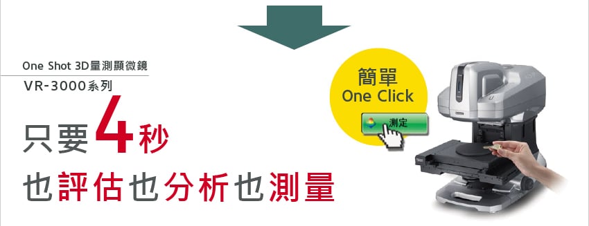 One Shot 3D量測顯微鏡 VR-3000系列 / 只要4秒 也評估也分析也測量 / 簡單 One Click