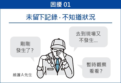 [困擾 01] 未留下記錄，不知道狀況 / [去到現場又不發生…][剛剛發生了？][暫時觀察看看？] 維護 A 先生